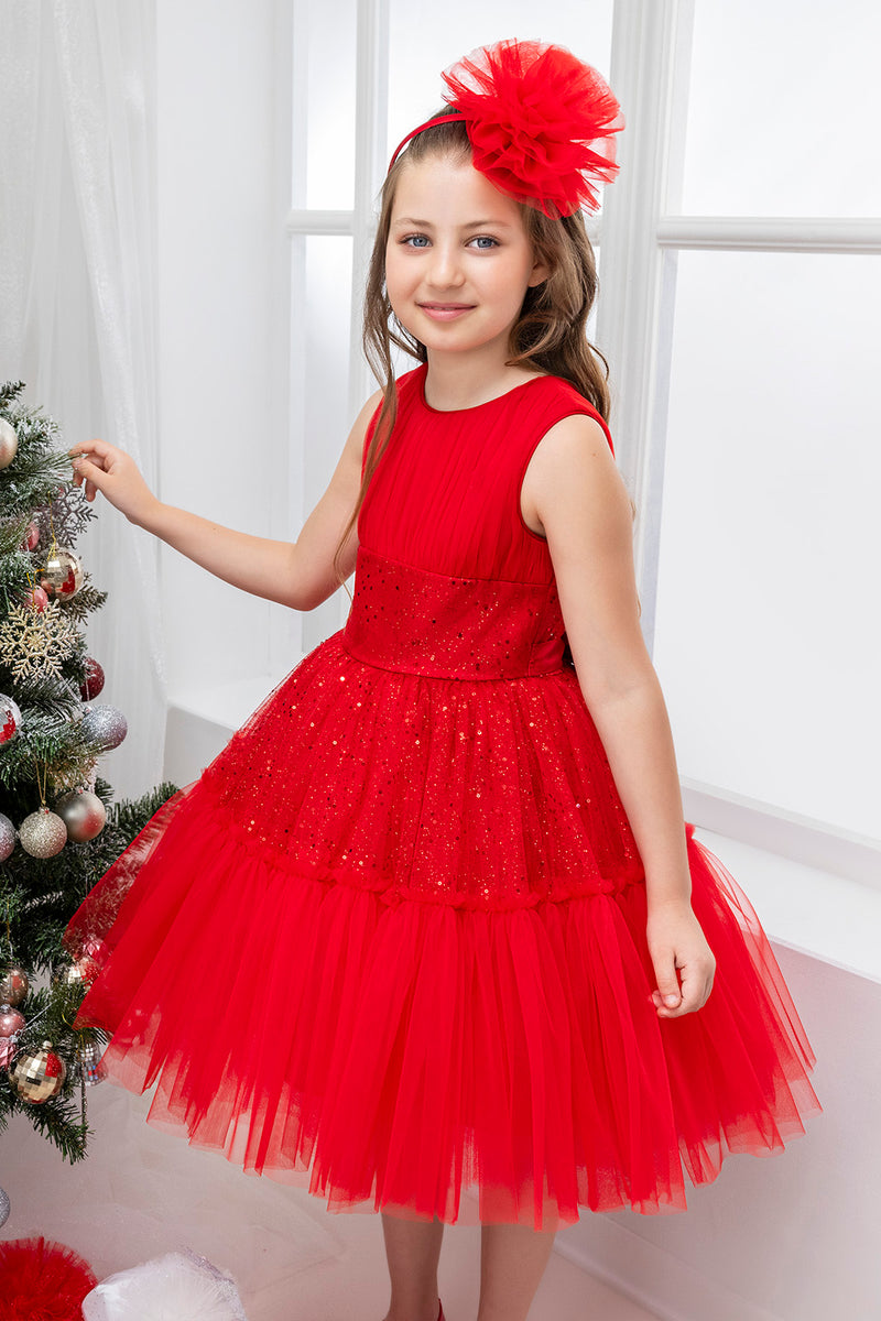 Girls Festive Red Sleeveless Tutu Dress in Sizes 8-12