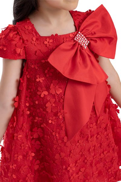 Kids' Red Trapeze Party Dress with a Bow in Sizes 3T-7
