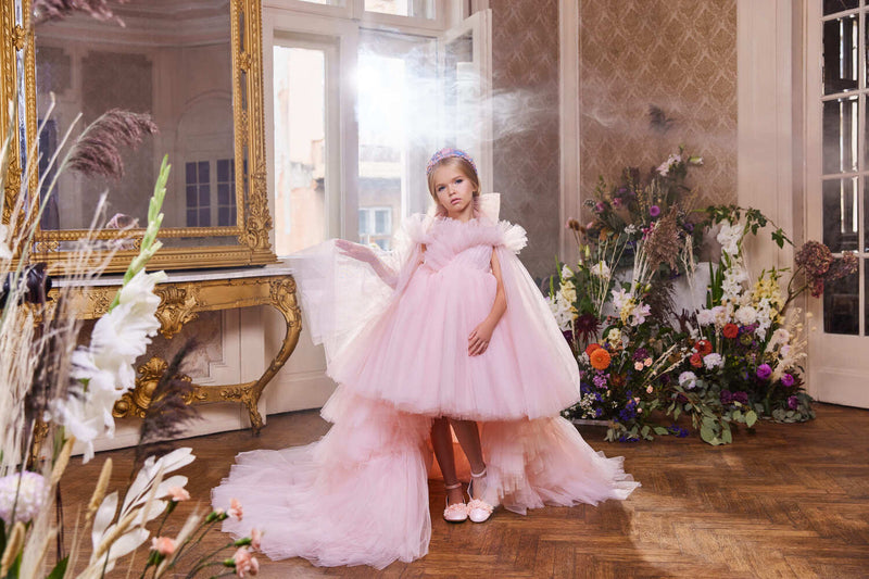 Pink Tulle Dress with Detchable train