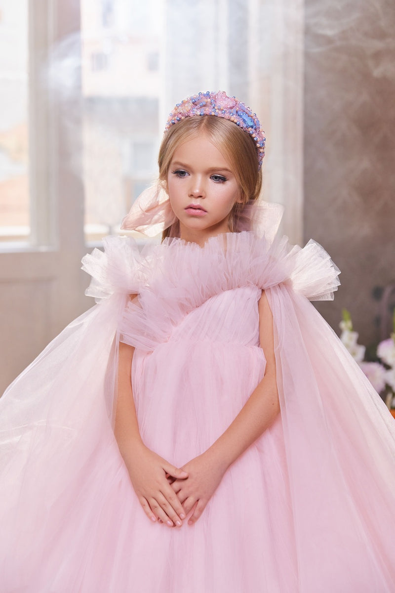 Pink Tulle Dress with Detchable train