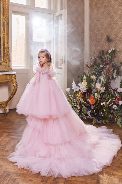 Pink Tulle Dress with Detchable train