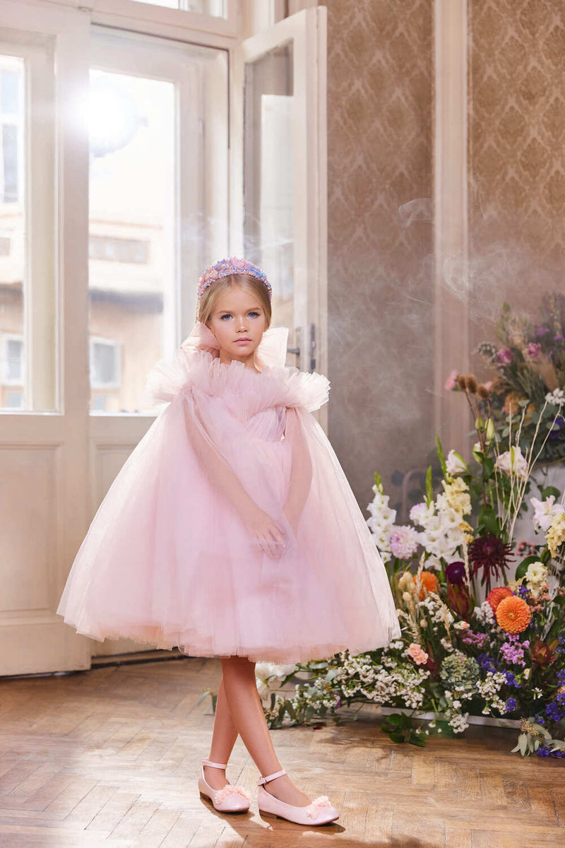 Pink Tulle Dress with Detchable train