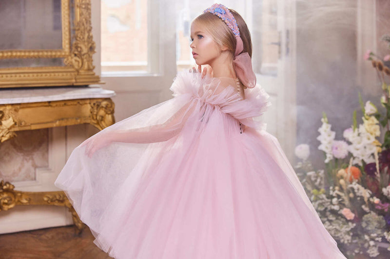 Pink Tulle Dress with Detchable train