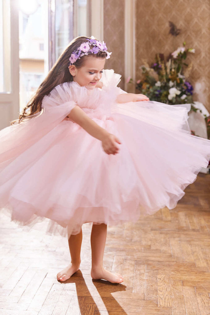 Pink Tulle Dress with Detchable train