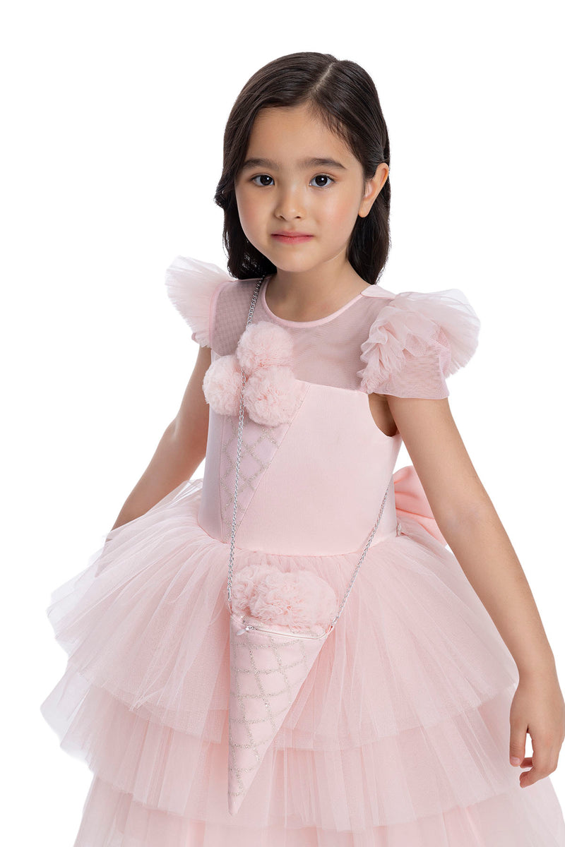 Girls Pink Tutu Birthday Party Dress with Long Tail in Sizes 3T-7