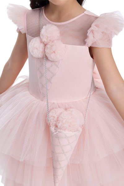 Girls Pink Tutu Birthday Party Dress with Long Tail in Sizes 3T-7