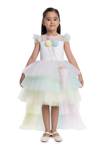 Girls Rainbow Birthday Dress with a Long Tail in Sizes 3T-7