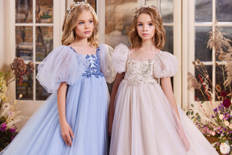 Flower Girl Dresses: Aurora Tulle Event Dress for girls - Mia Bambina Boutique