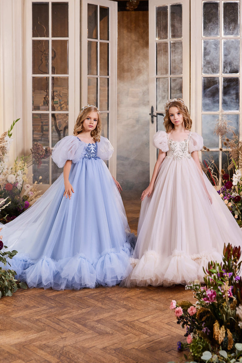 Flower Girl Dresses: Aurora Tulle Event Dress for girls - Mia Bambina Boutique