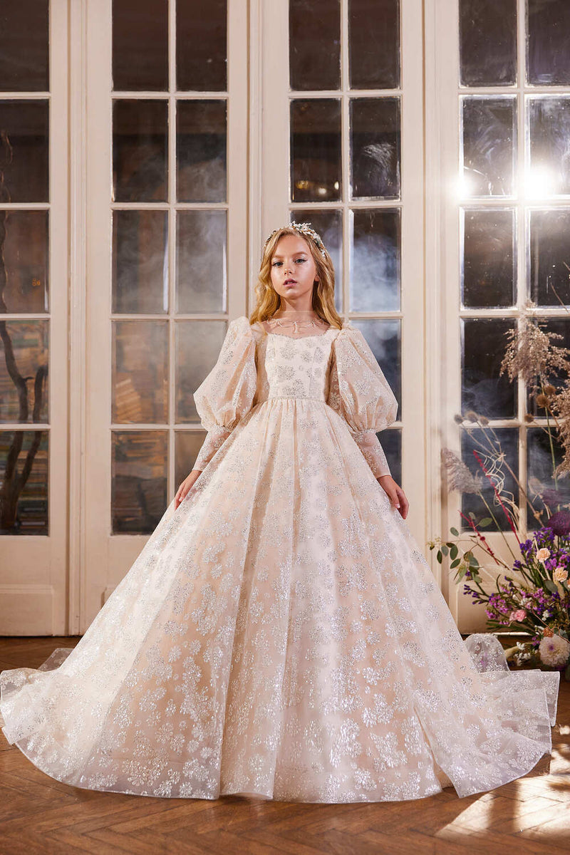Little Girls Tulle Ball Gown with a Bow Detail