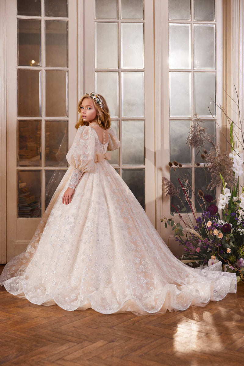Little Girls Tulle Ball Gown with a Bow Detail