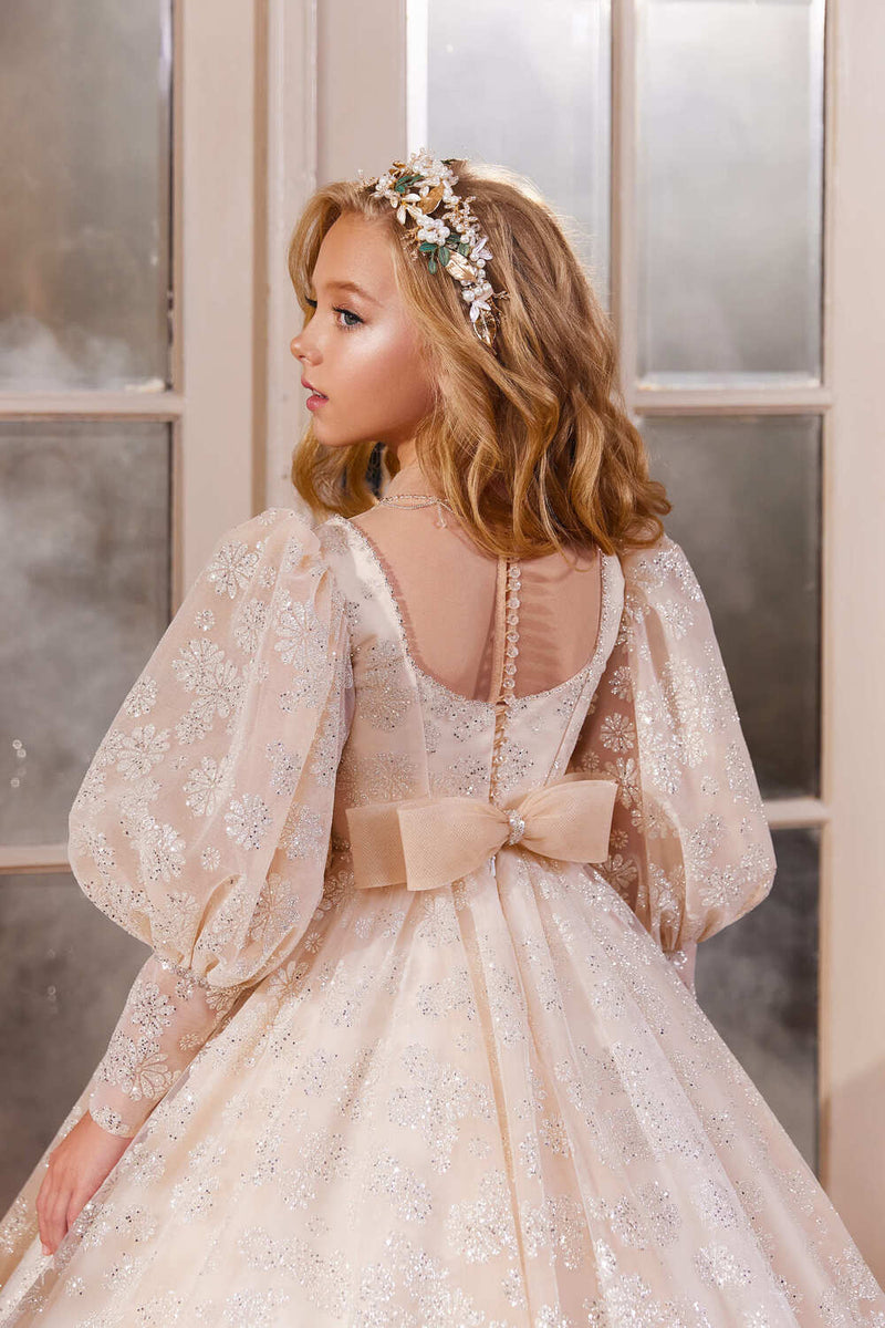 Little Girls Tulle Ball Gown with a Bow Detail