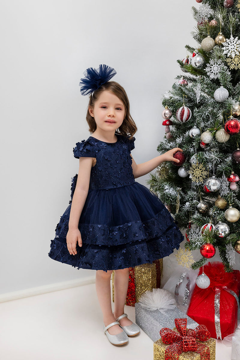 Christmas dress: Navy Blue Dress for Baby Girl - Mia Bambina Boutique