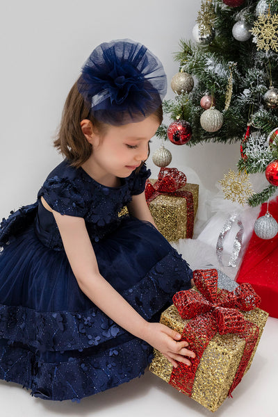 Christmas dress: Navy Blue Dress for Baby Girl - Mia Bambina Boutique