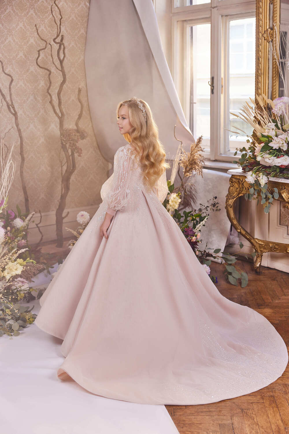 Flower Girl Dresses: Girls Princess Ball Gown long sleeves - Mia Bambina Boutique