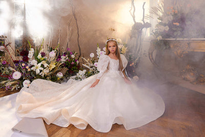 Chic Sparkly Flower Girl Dress with Bell Sleeves