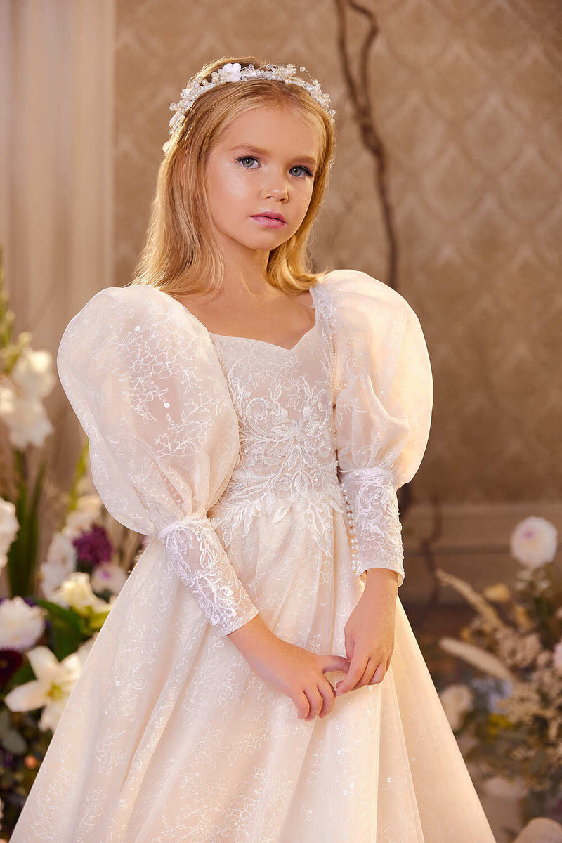 Chic Sparkly Flower Girl Dress with Bell Sleeves