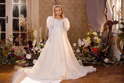 Chic Sparkly Flower Girl Dress with Bell Sleeves