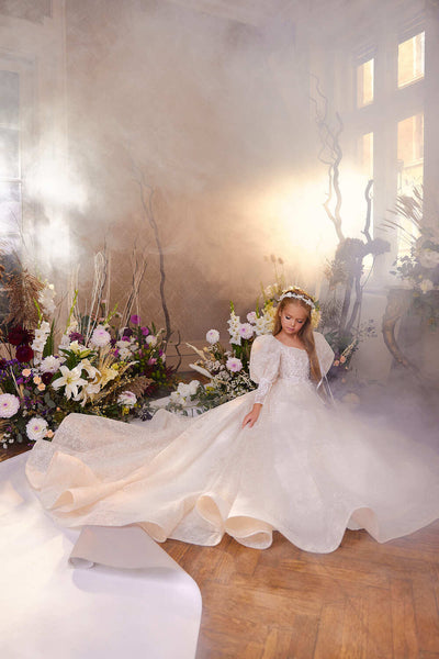 Chic Sparkly Flower Girl Dress with Bell Sleeves