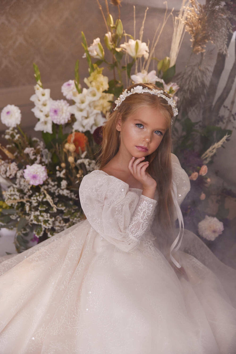 Chic Sparkly Flower Girl Dress with Bell Sleeves