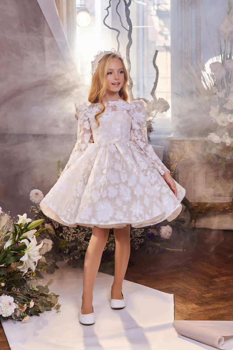 Luxurious Jacquard High Neck Short Girl's Party Dress Luxurious Jacquard High Neck Short Girl's Party Dress