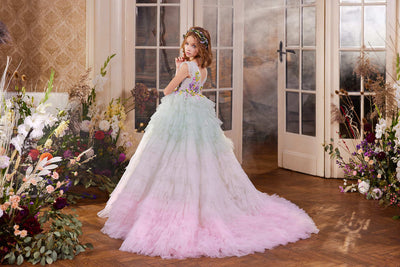 Los Angeles Flower Girl Dress with Pastel Flower Embroidery