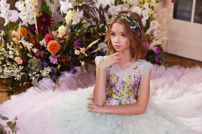 Los Angeles Flower Girl Dress with Pastel Flower Embroidery
