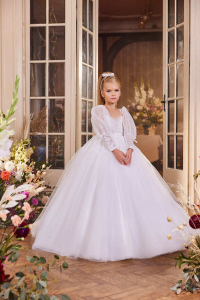 First Communion Dress: Flower Girl Dress with Open Back - Mia Bambina Boutique