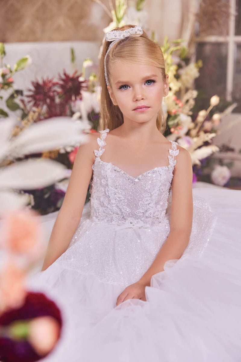 First Communion Dress: Flower Girl Dress with Open Back - Mia Bambina Boutique