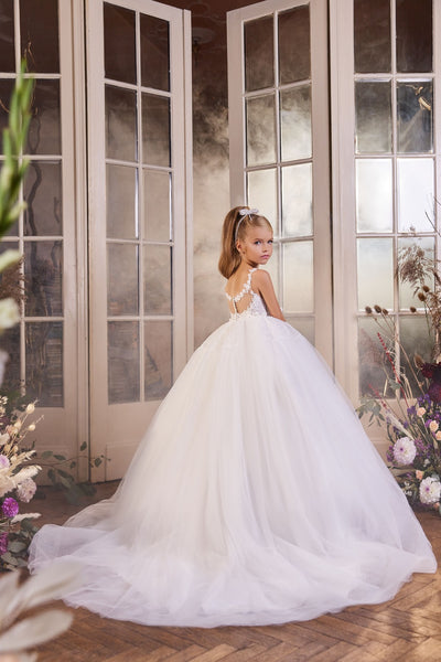 First Communion Dress: Flower Girl Dress with Open Back - Mia Bambina Boutique