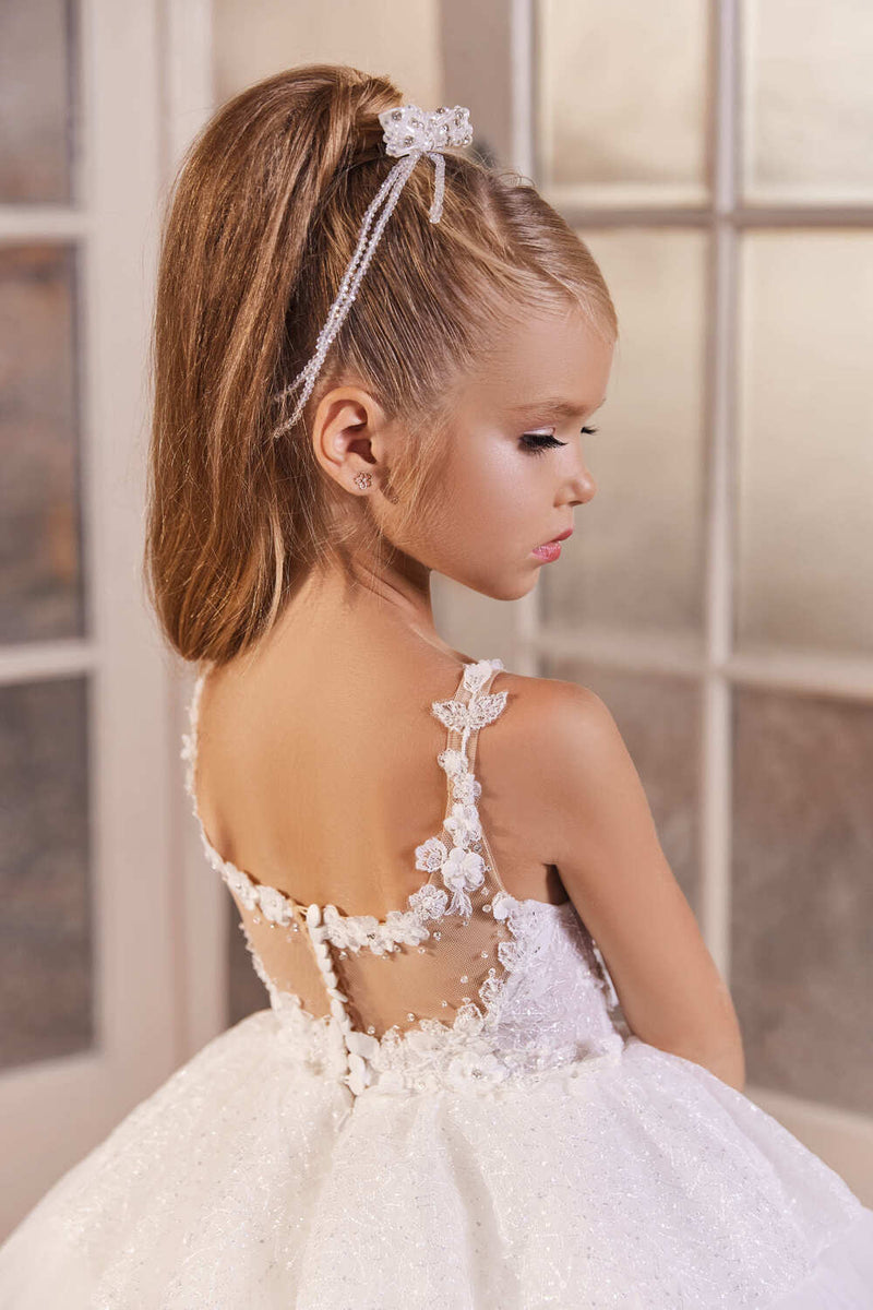 long sleeve heart back flower girl dress Champagne Tulle Heart Back Flower Girl Dress