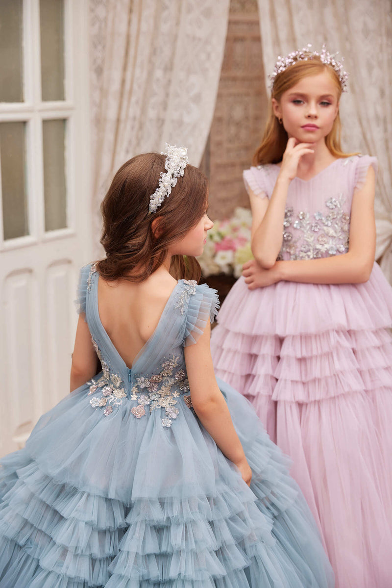 Birthday Dresses: 3622 Little Girl Birthday / Wedding Ball Gown with Butterflies - Mia Bambina Boutique