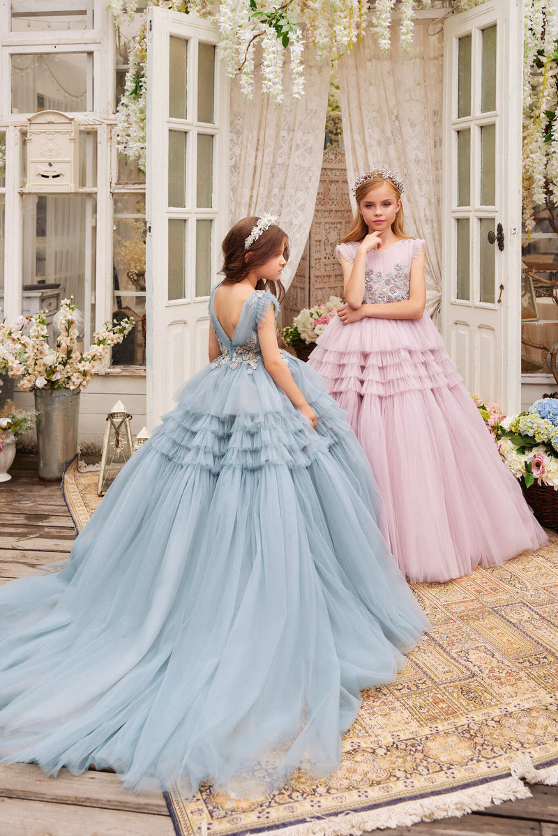 Birthday Dresses: 3622 Little Girl Birthday / Wedding Ball Gown with Butterflies - Mia Bambina Boutique