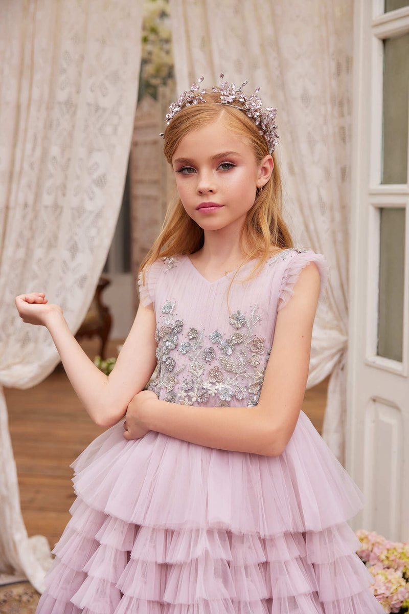 Little Girls Princess Dress Up Girls Paty Dress Toddler Girls Net Yarn  Flowers Print Bow Ruffles Birthday Party Gown Long Dresses Pink 5-6 Years -  Walmart.com