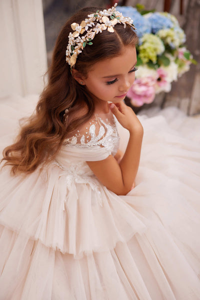 Flower Girl Dresses: 3627 Summer Wedding Flower Girls Dress with a Lace Top for a Beach Wedding - Mia Bambina Boutique