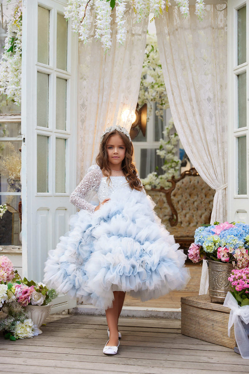 Confirmation Dresses: 3641 Modesto Floor Length First Communion Dress in Tulle with Rhinestone Belt - Mia Bambina Boutique