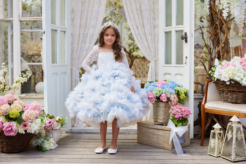 Confirmation Dresses: 3641 Modesto Floor Length First Communion Dress in Tulle with Rhinestone Belt - Mia Bambina Boutique