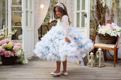 Confirmation Dresses: 3641 Modesto Floor Length First Communion Dress in Tulle with Rhinestone Belt - Mia Bambina Boutique