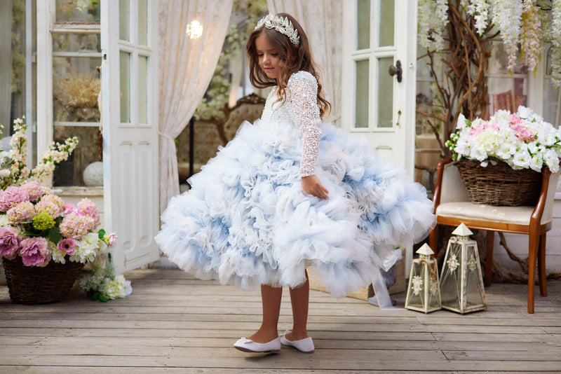 Confirmation Dresses: 3641 Modesto Floor Length First Communion Dress in Tulle with Rhinestone Belt - Mia Bambina Boutique