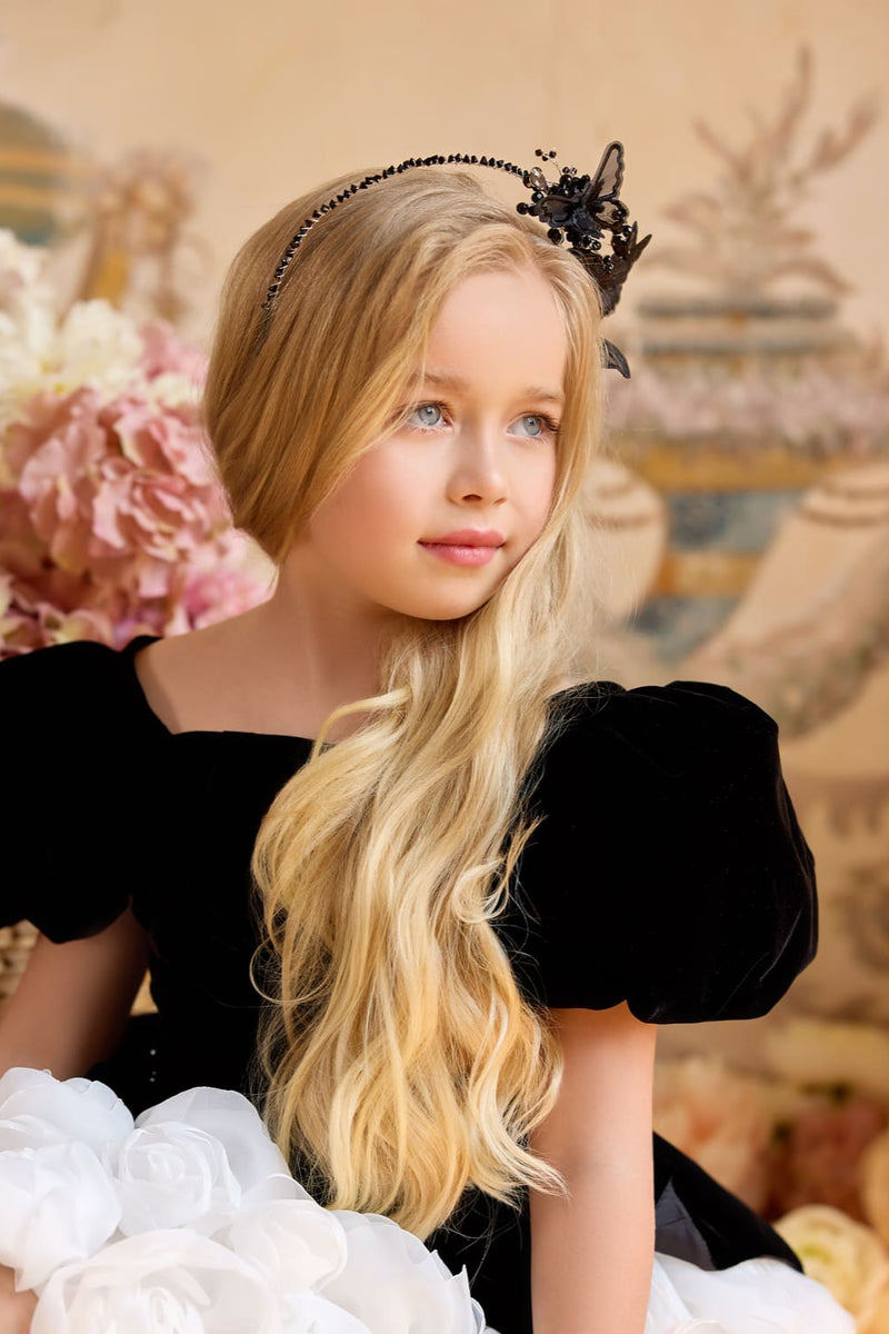 Black Butterfly & Floral Headpiece for Girls | Handmade Party & Special Occasion Hairpiece