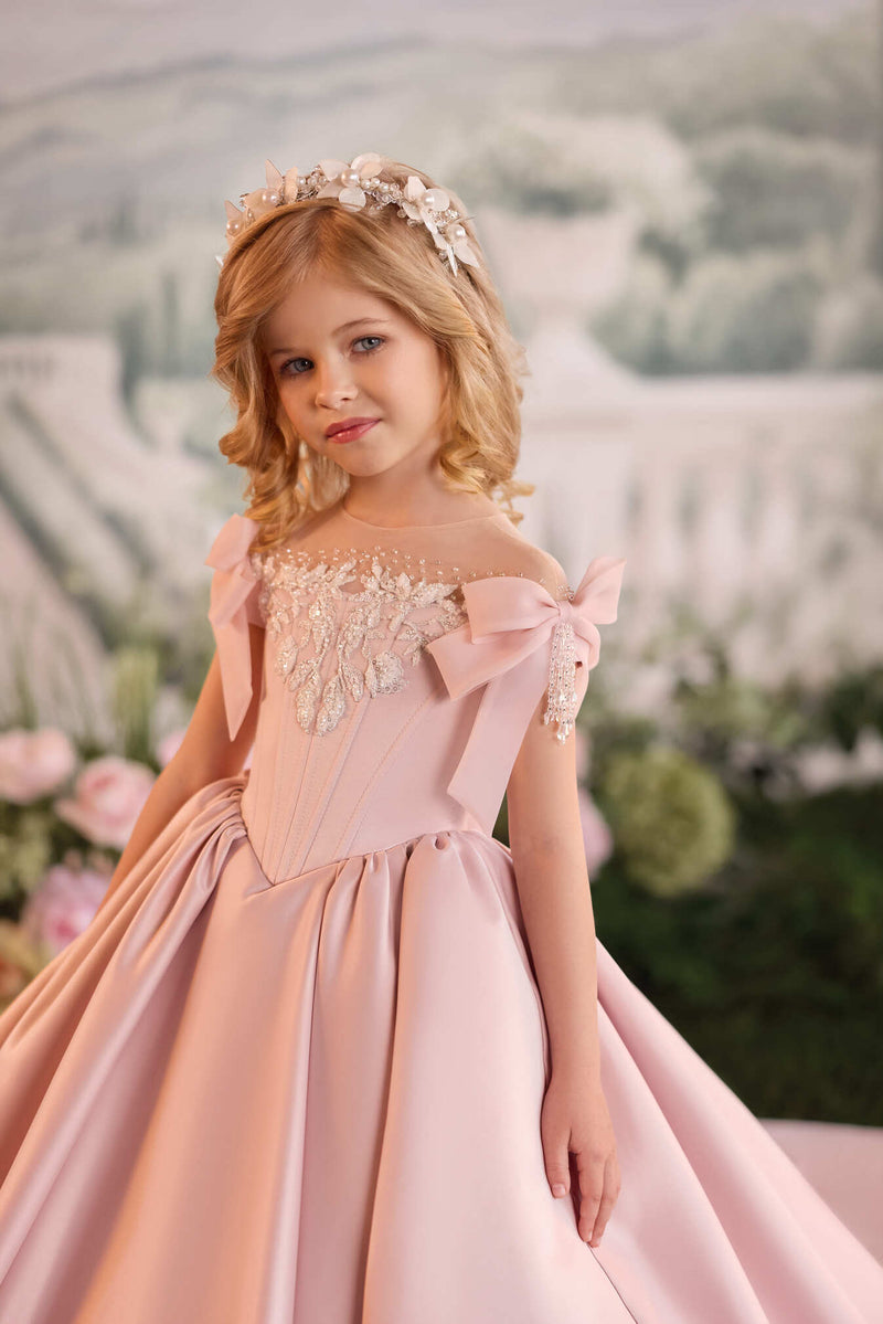 couture princess dresses Lace Communion & Flower Girl Gown – Pre-Order or Rent Couture Blush Tiara Dress Size:Fits Sizes 8 - 20 Andrea Colourblock Dress | regenerative cotton