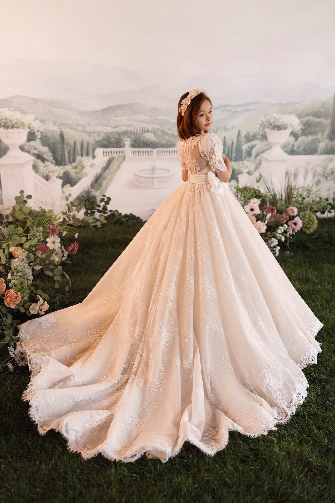 Flower Girl Dresses: Delphine Pearl Elegant First Communion Dress - Mia Bambina Boutique