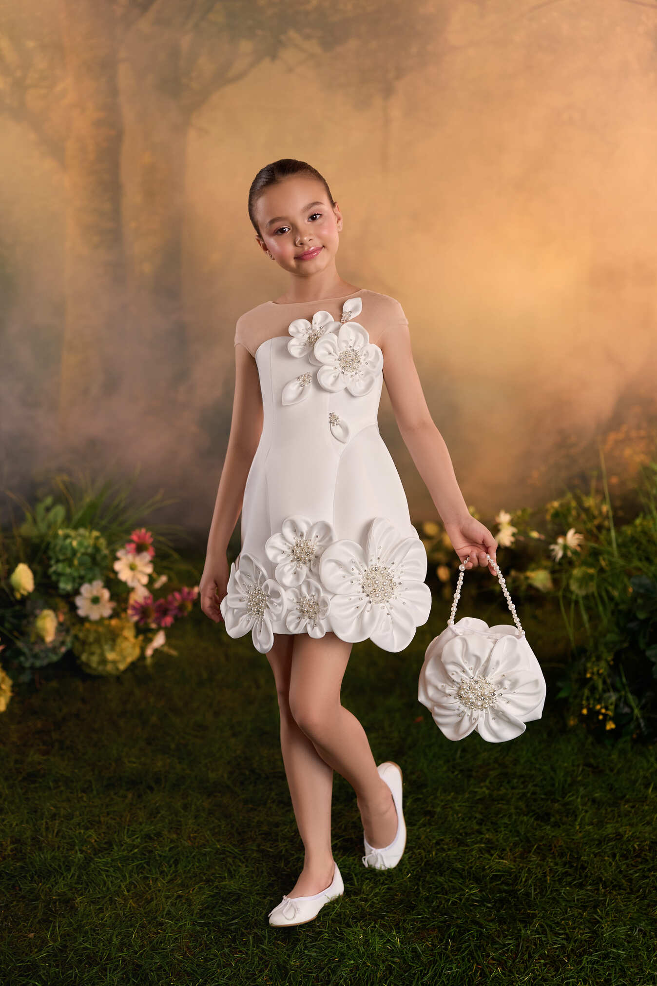 Mia Bambina Couture 2027 Lilou Fleur white floral birthday party dress for girls