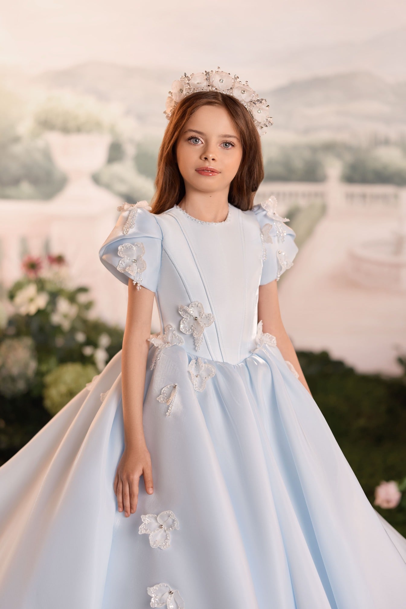 Flower Girl Dress: Ondine Bleu Flower Girl Dress - Mia Bambina Boutique