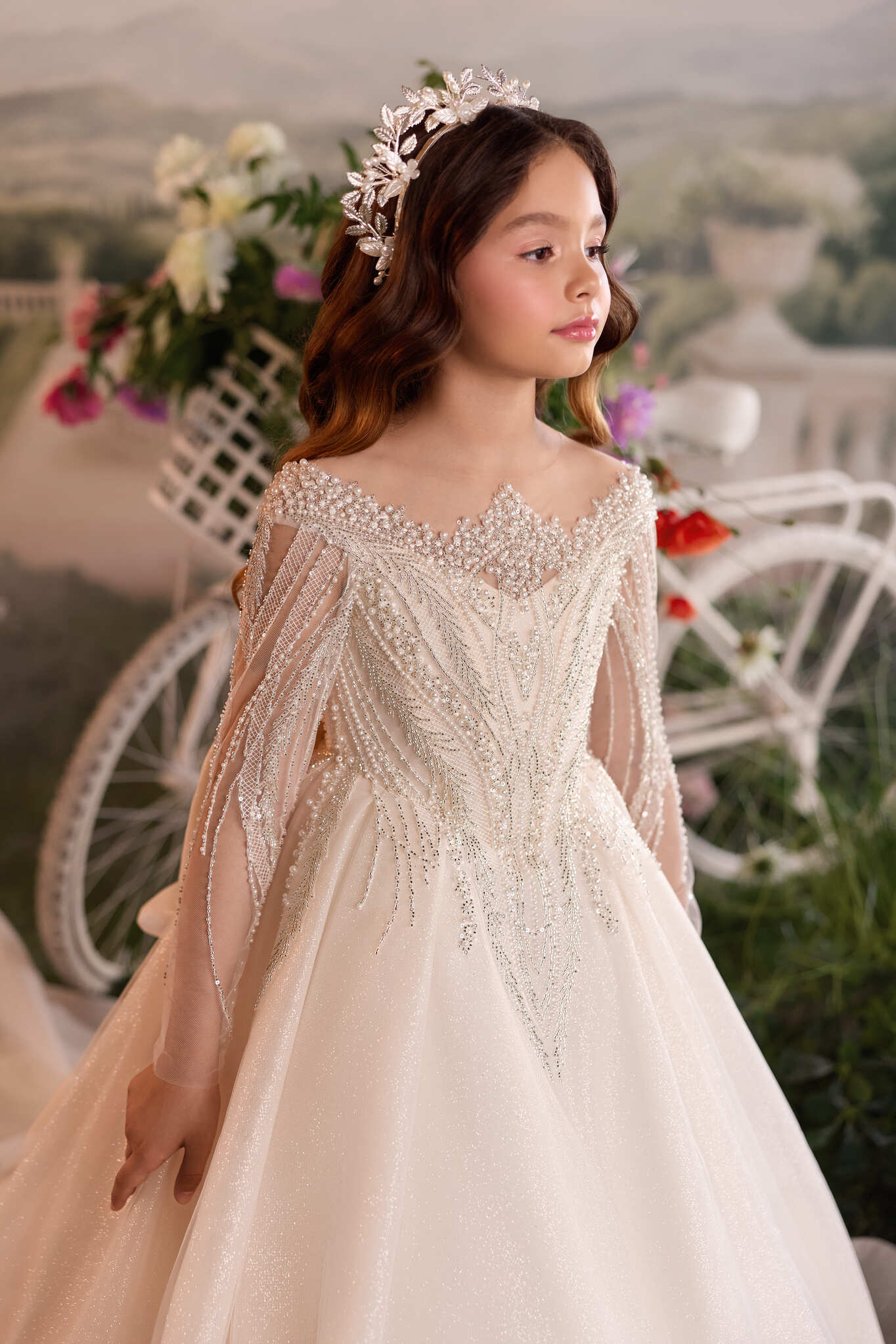 First Communion Dresses: Solange Pearl Communion Gown - Mia Bambina Boutique