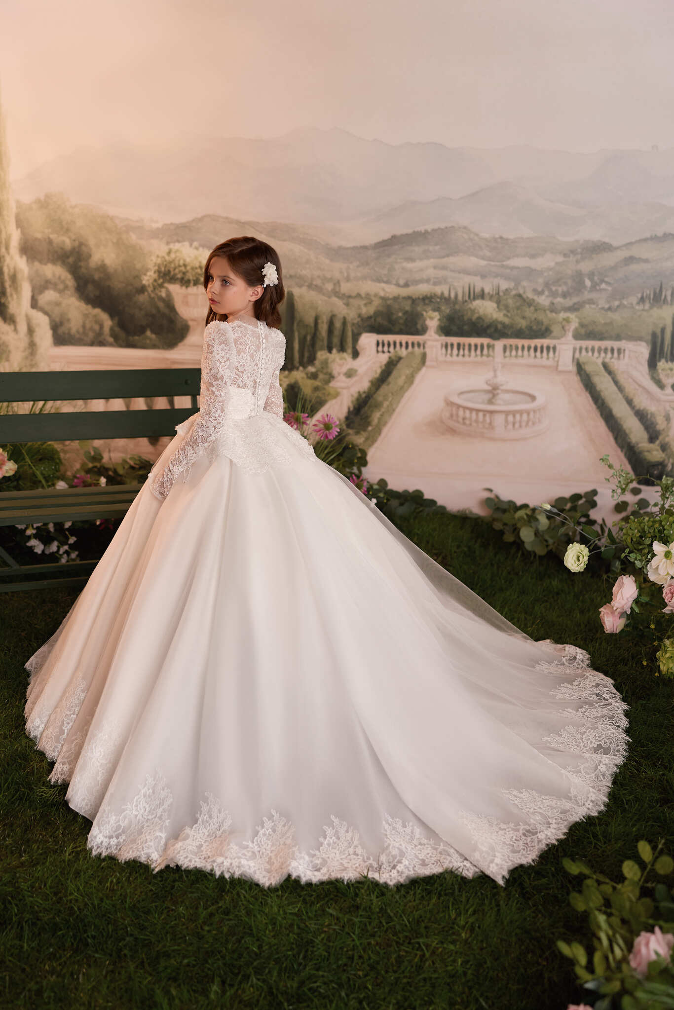 First Communion Dresses: Victoire Lace Communion Gown - Mia Bambina Boutique