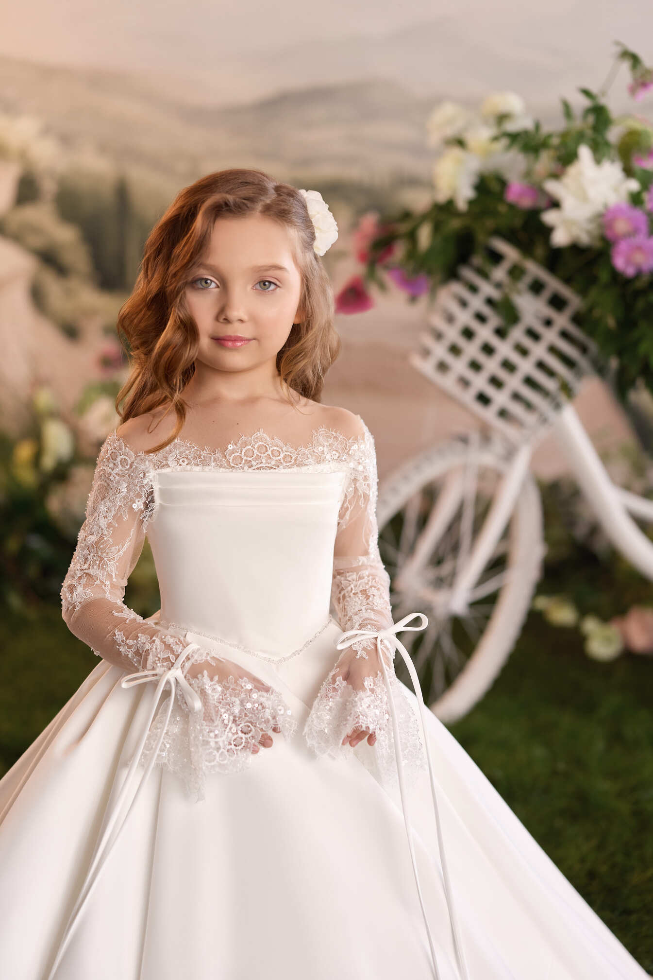 Flower Girl Dress: Margaux Satin Flower Girl Dress - Mia Bambina Boutique