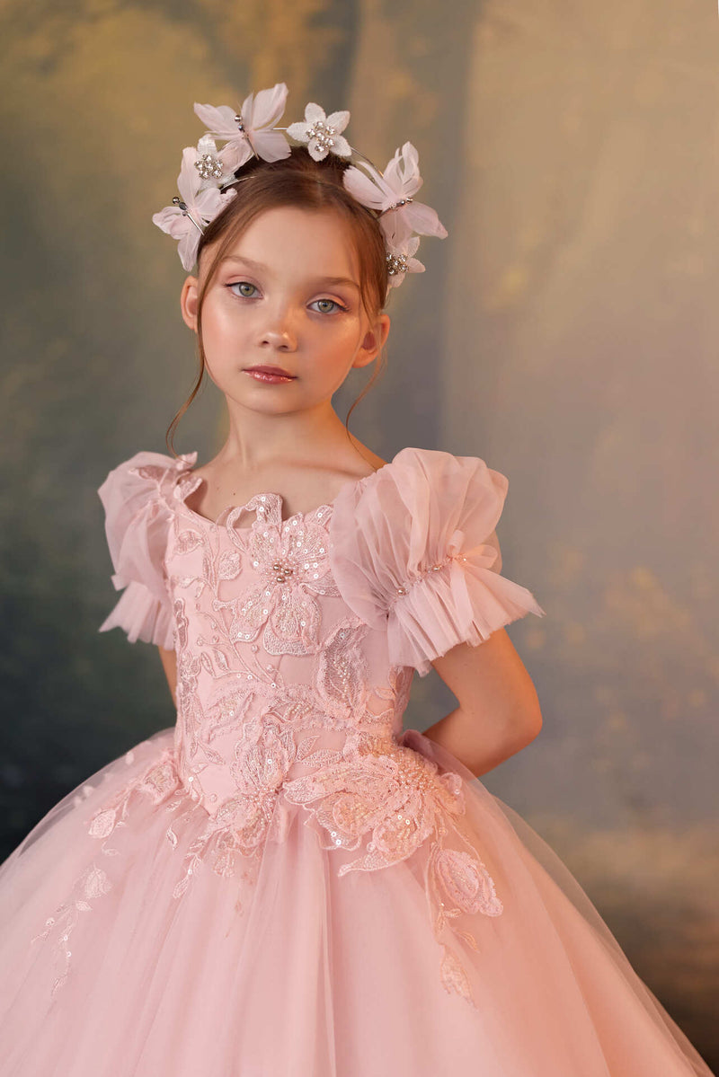 boutique birthday dress Fleur de Rose Pink Princess for Girls Dresses_Midi The Dress Debate: Black Color:Ivory/Ivory/Nude/Silver soft cotton for maximum