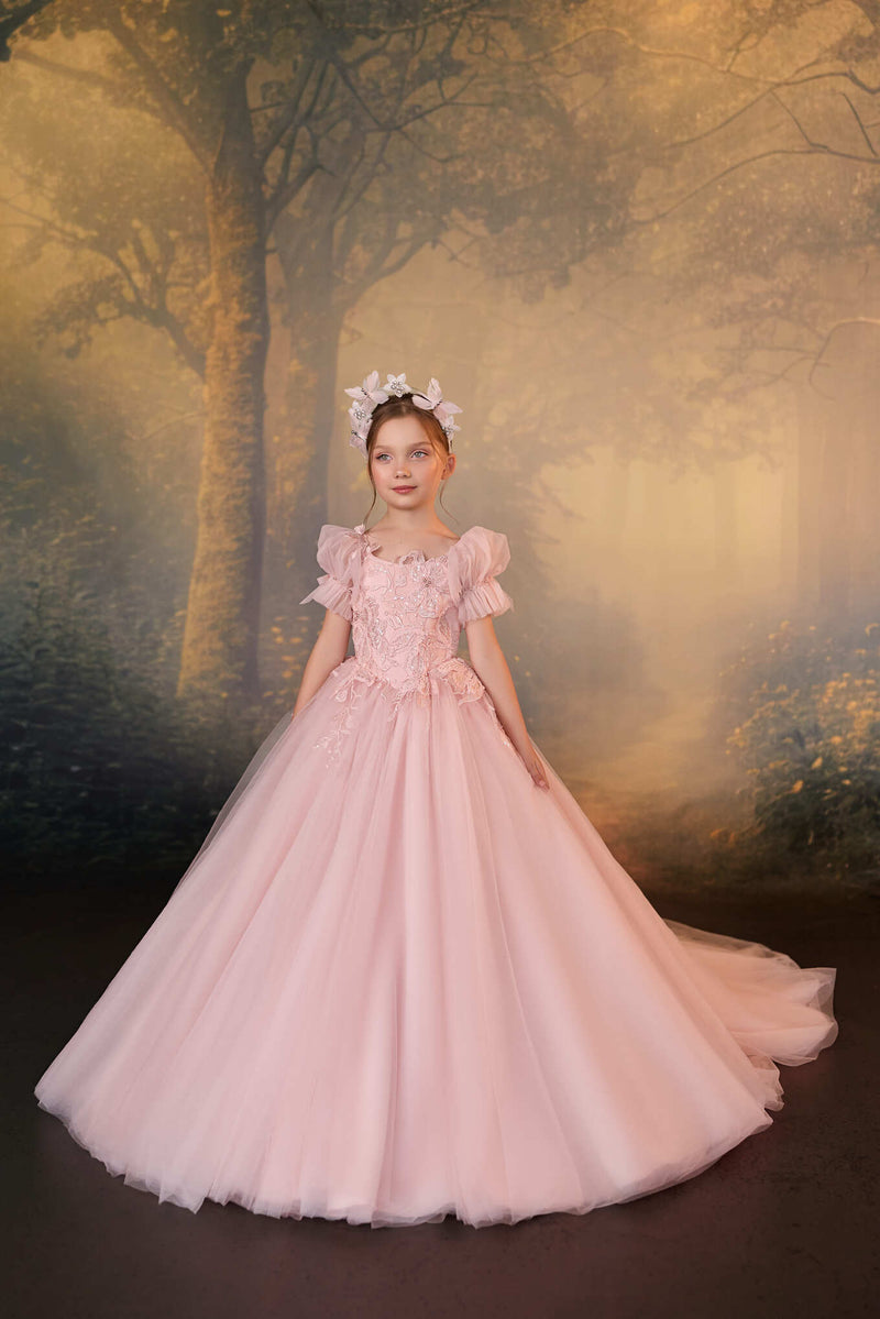 light pink birthday dress Fleur de Rose Princess for Girls This garment fits true Size:1/2 26WK21 Miss Selfridge Petite shirred