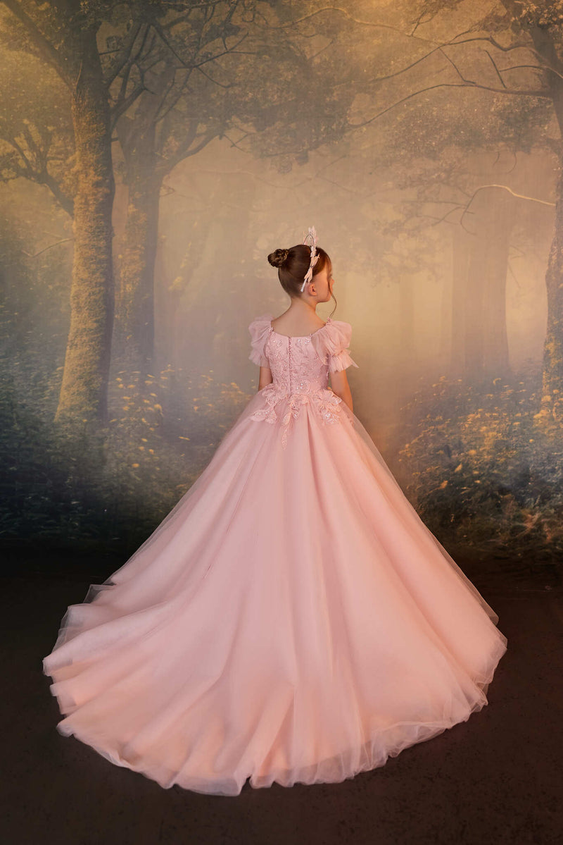 boutique birthday dresses Fleur de Rose Pink Princess Dress for Girls Pre-order 12 Bodysuit A-line V Neck Long Color:Red* Available in Size m
